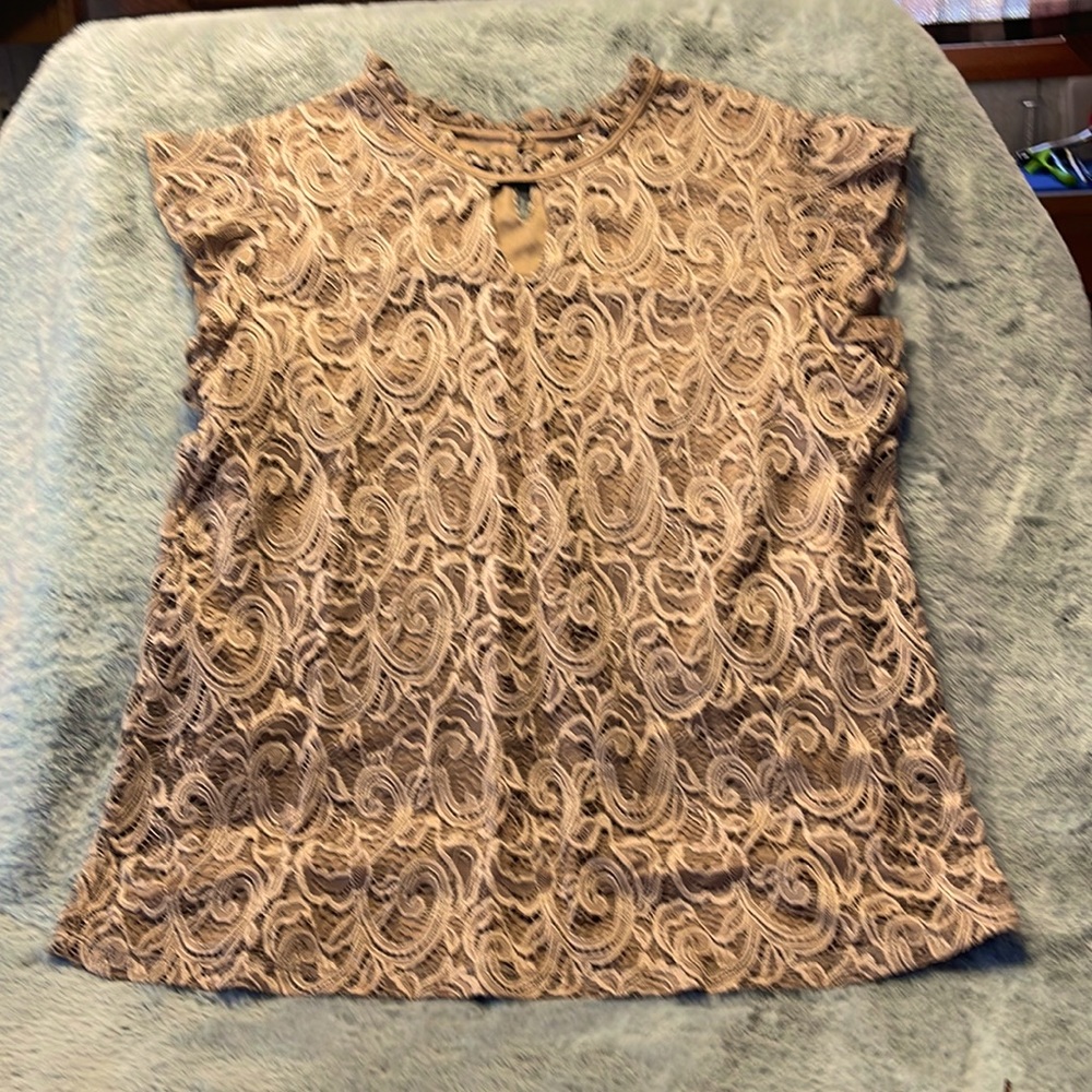 PerSeption Concept Tan Short Sleeved Top Size: L